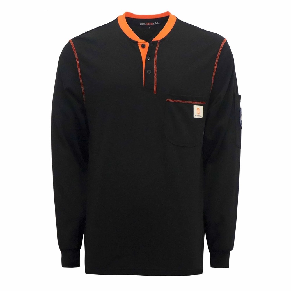 Bocomal FR Shirt Mens 3XL Black Flame Resistant Long Sleeve Henley CAT2 NWT